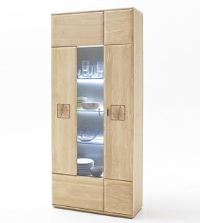 Vitrine En Chêne Massif Bianco + LED - L.90 X H.208 X P.38 Cm