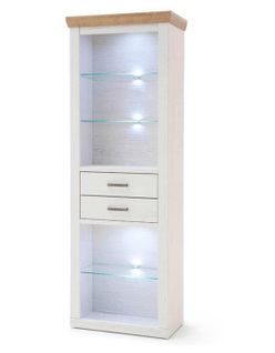 Vitrine En Bois De Pin Blanc Et Chêne Avec LED - L.73 X H.210 X P.40 Cm