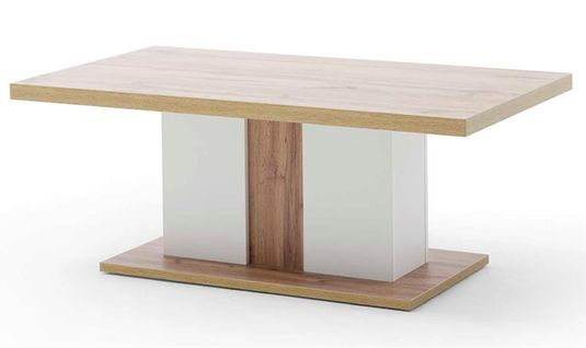 Table Basse Simple En Bois Coloris Blanc/chêne Wotan - L.115 X H.45 X P.65 Cm