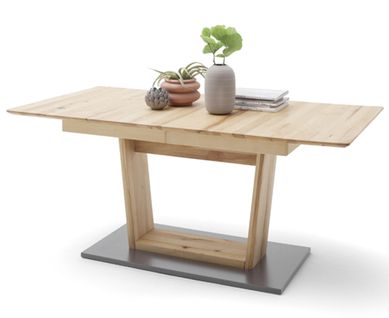 Table À Manger Extensible En Hêtre Massif Huilé / Gris - L.180-225 X H.77 X P.90 Cm