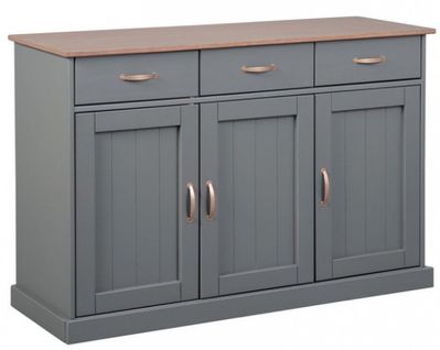 Buffet En Pin Massif Foncé Et Gris - L.131 X H.86 X P.45 Cm