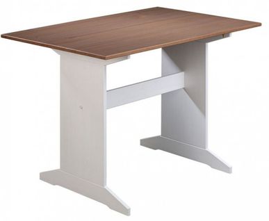 Table De Cuisine En Pin Massif Foncé Et Blanc - L.110 X H.75 X P.70 Cm