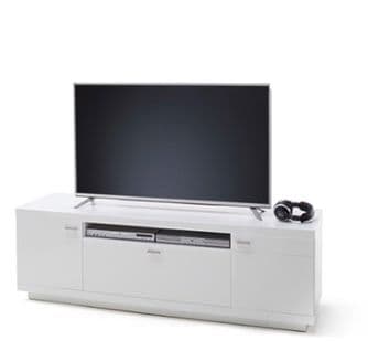 Meuble TV Coloris Blanc / Noir - L. 79 X H. 35 X P. 39 Cm