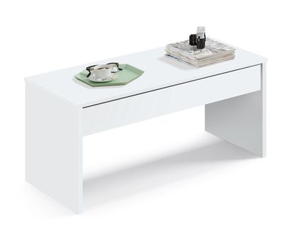 Table Basse Relevable Coloris Blanc - H. 47-58 X L. 100 X P. 50 Cm