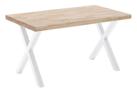 Table À Manger Coloris Chêne Nordique / Pieds Blanc , Longueur 140 X Largeur 80 Cm X Hauteur 76 Cm