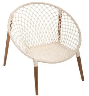 Lot De 2 Fauteuils Tressés En Coton Et Teck Coloris Blanc - L. 90 X P. 90 X H. 85 Cm