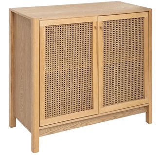 Buffet En Bois Et Cannage Rotin Coloris Beige - L. 100 X P. 45 X H. 89,5 Cm