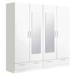 Armoire / Placard De Rangement De 4 Portes + 2 Tiroirs Avec Miroirs Coloris Blanc