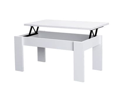 Table Basse Relevable Coloris Blanc - L. 105 X P. 55 X H. 51/63 Cm