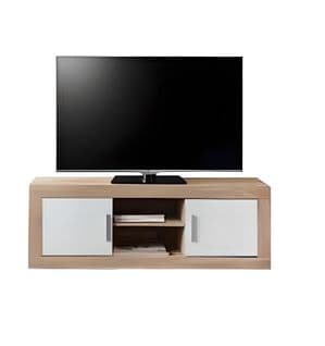 Meuble TV De 2 Portes + 2 Niches Coloris Chêne Cambrian / Blanc - L. 134 X P. 35 X H. 46 Cm
