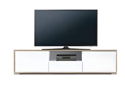Meuble TV De 2 Portes + 1 Tiroir + 1 Niche Coloris Chêne Cambrian / Blanc - L. 183 X P. 35 X H. 44