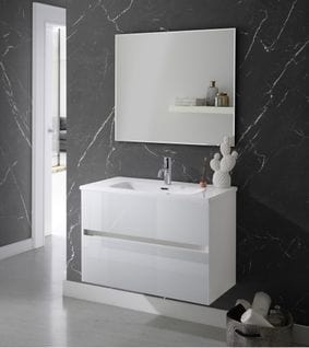 Meuble De Salle De Bain Coloris Blanc Avec Vasque Moulée En Céramique + Miroir