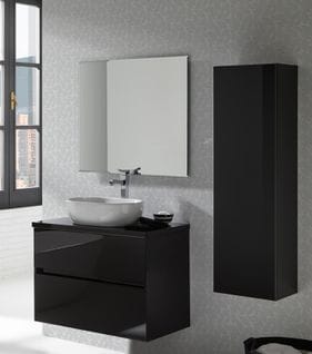 Ensemble De Salle De Bain Coloris Noir Avec Vasque À Poser + Miroir + Colonne