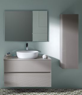 Ensemble De Salle De Bain Coloris Taupe Avec Vasque À Poser + Miroir + Colonne