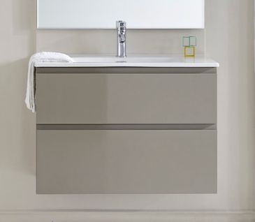 Meuble De Salle De Bain Avec 2 Tiroirs Suspendus Taupe Brillant Avec Plan Moulé