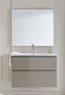 Meuble De Salle De Bain Avec 2 Tiroirs Suspendus Taupe Brillant Avec Plan Moulé + Miroir