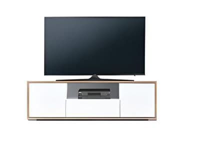 Meuble TV De 2 Portes + 1 Tiroir + 1 Niche Coloris Chêne Cambrian / Blanc - L. 143 X P. 35 X H. 44