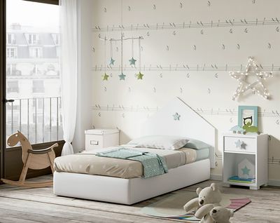 Ensemble De Chambre À Coucher Enfant Coloris Blanc ( Tête De Lit + 2 Chevets )