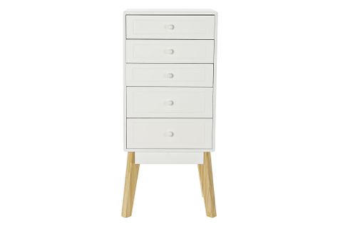 Commode En Bois Mdf Blanc Avec 5 Tiroirs - Largeur 40 X Hauteur 90 X Profondeur 30 cm