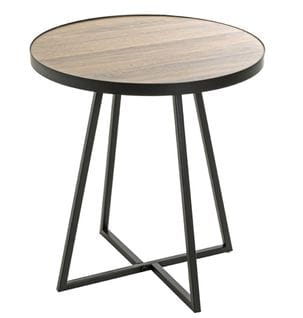 Table D'appoint En Métal Noir Et Mdf Décor Chêne - Diamètre 48 X Hauteur 52 Cm