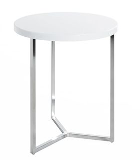 Table D'appoint En Acier Chromé Et Mdf Blanc - Diamètre 45 X Hauteur 54 Cm