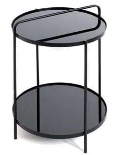 Table D'appoint En Acier Laqué Noir Et Verre Trempé Noir - Diamètre 38 X Hauteur 51 Cm