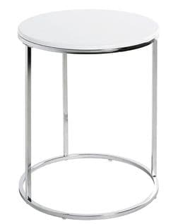 Table D'appoint En Acier Chromé Et Mdf Coloris Blanc - Diamètre 40 X Hauteur 50 Cm