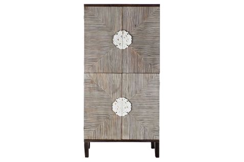 Armoire En Bois Sapin Marron Clair Avec 4 Portes Et 2 Étagères - L. 86 X H. 181 X P. 41cm