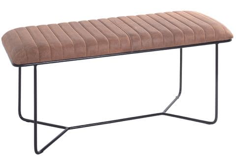 Banc 2 Places En Métal Et Cuir Coloris Marron - Longueur 100 X Hauteur 48 X Profondeur 38 Cm