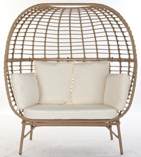 Fauteuil De Jardin 2 Places En Rotin Synthétique - Longueur 130 X Hauteur 146 X Profondeur 68 Cm