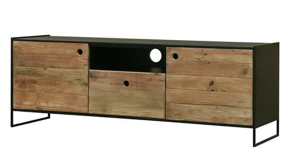 Meuble TV En Bois De Pin Coloris Noir /naturel - Longueur 144.5 X Hauteur 51 X Profondeur 40 cm