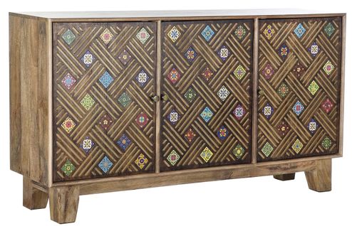 Buffet Meuble De Rangement En Bois De Manguier, Coloris Marron Foncé - L. 150 X P. 38 X H. 80 Cm