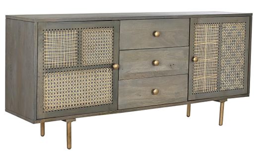 Buffet Meuble De Rangement En Bois De De Manguier Et Mdf Coloris Gris - L. 160 X H. 75 X P. 40 Cm