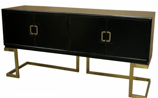 Buffet Meuble De Rangement En Peuplier Et Métal Coloris Noir - L. 180 X H. 90 X P. 50 Cm