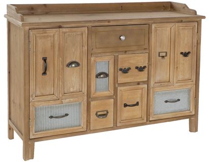 Buffet Haut Meuble De Rangement En Bois Coloris Naturel Et Métal - L. 116 X H. 82 X P. 35 Cm