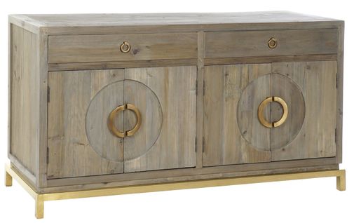 Buffet Meuble De Rangement En Peuplier Coloris Marron Et Métal Doré - L. 150 X H. 80 X P. 50 Cm