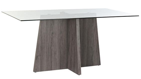 Table À Manger Table Repas En Mdf Coloris Gris Et Plateau En Verre - L. 160 X H. 90 X P. 75 Cm