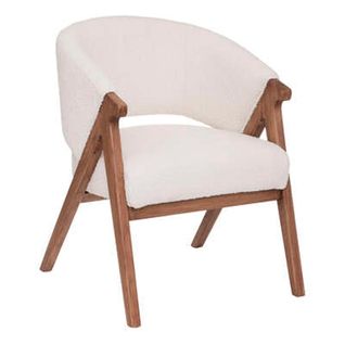 Fauteuil Avec Accoudoirs En Bois, Polyester Coloris Blanc, Marron -  L.  65,5 X P. 70 X H. 82,5  Cm