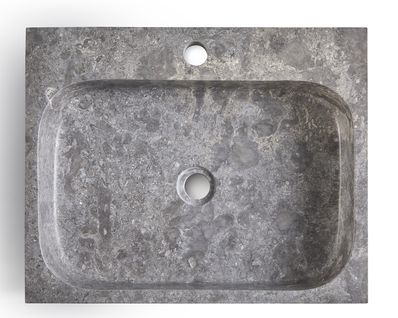 Vasque À Poser / Lavabo En Marbre Coloris Gris - Longueur 52 X Hauteur 13 X Profondeur 42 Cm