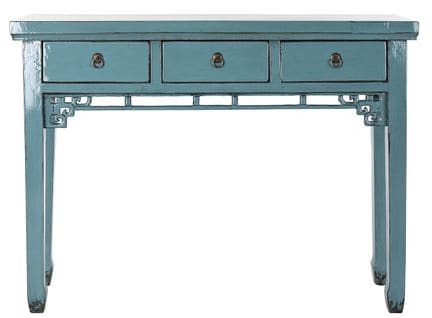 Table Console En Métal Et Orme Coloris Turquoise - L. 113 X P. 38 X H. 84 Cm