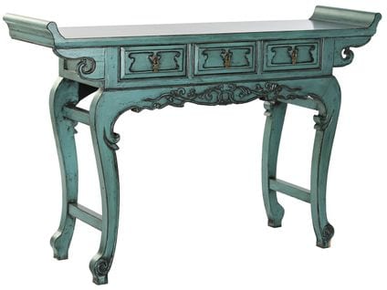 Table Console En Métal Et Orme Coloris Vert Bleuté - L. 135 X P. 37 X H. 89 Cm