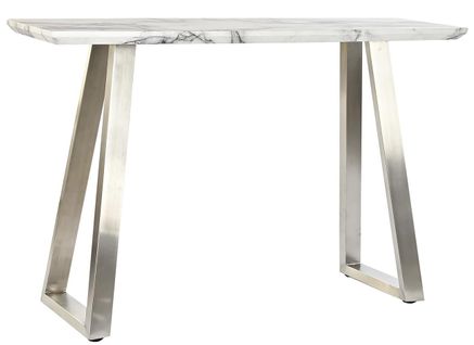 Console Table En Acier Argenté Et Mdf Coloris Blanc - Longueur 120 X Profondeur 40 X Hauteur 76 Cm