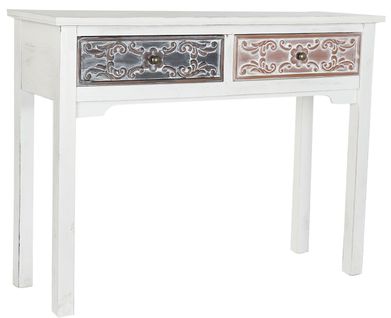 Console Table En Mdf Coloris Blanc Vieilli - Longueur 107 X Profondeur 36 X Hauteur 81 Cm