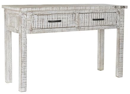 Console Table En Bois De Manguier Coloris Décapage Blanc - L. 120 X P. 40 X H. 75 Cm