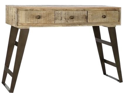 Console Table En Métal Noir Et Bois De Manguier Coloris Naturel - L. 130 X P. 40 X H. 89 Cm