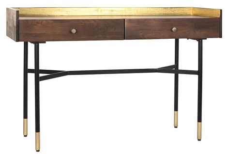 Console Table En Métal Noir Et Bois De Manguier Coloris Marron Foncé - L. 120 X P. 40 X H. 78 Cm