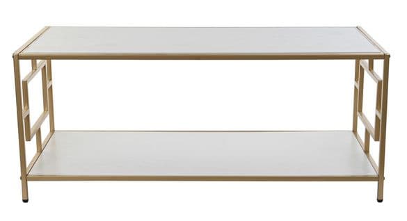 Table Basse En Bois Mdf Blanc Et Métal Coloris Doré - Longueur 110 X Profondeur 55 X Hauteur 45 Cm