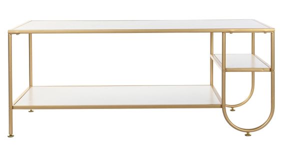 Table Basse En Métal Doré Et Mdf Blanc - Longueur 110 X Profondeur 55 X Hauteur 45 Cm