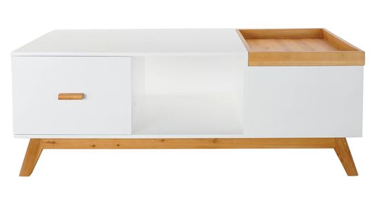 Table Basse En Mdf Coloris Blanc Et Naturel - Longueur 120 X Profondeur 60 X Hauteur 46 Cm
