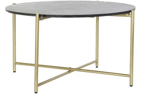 Table Basse En Marbre Et Fer Coloris Noir / Doré - Diamètre 88 X Hauteur 44 Cm